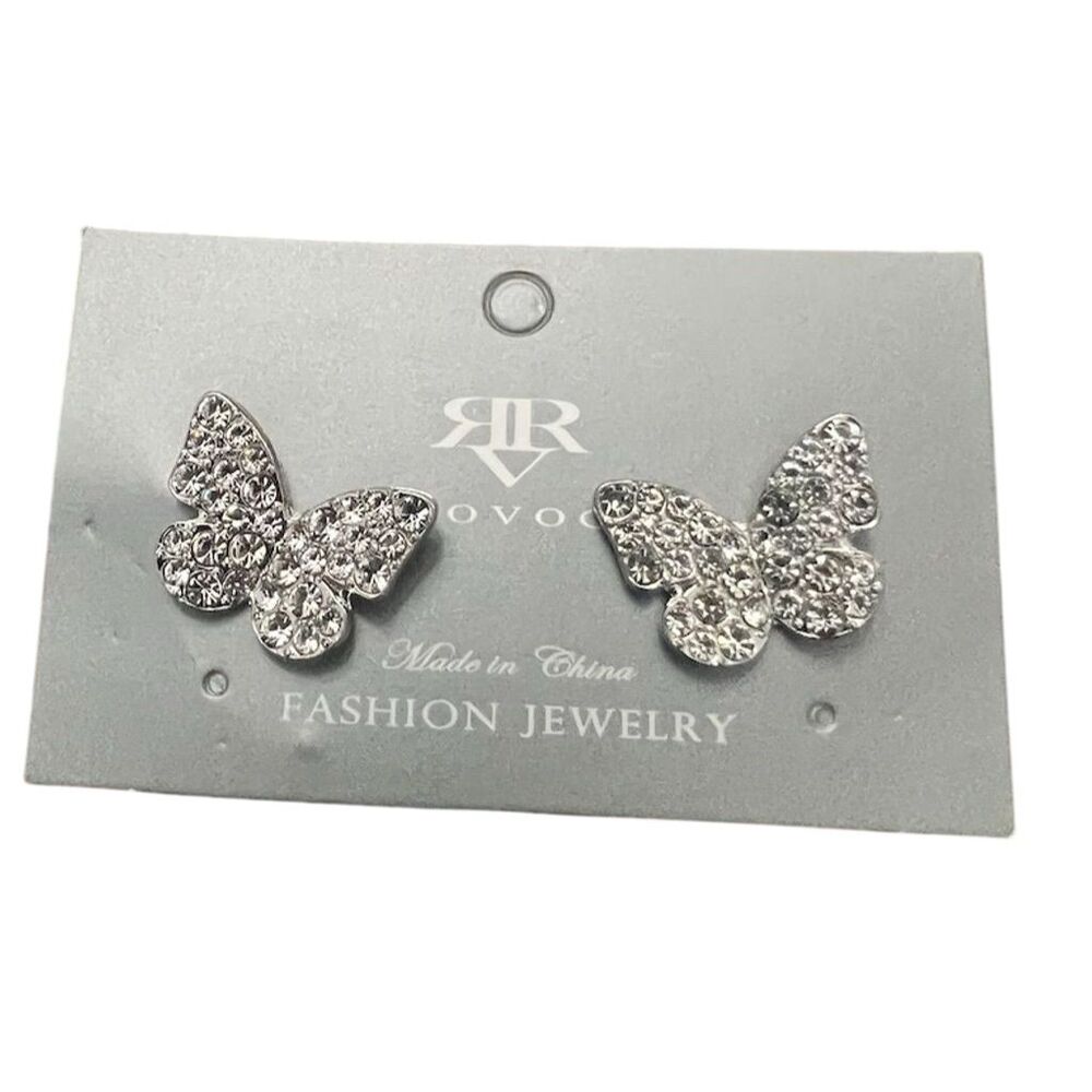Silver Butterfly Crystal Stud Earrings for Women